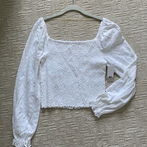 BP White Eyelet Smocked Blouse